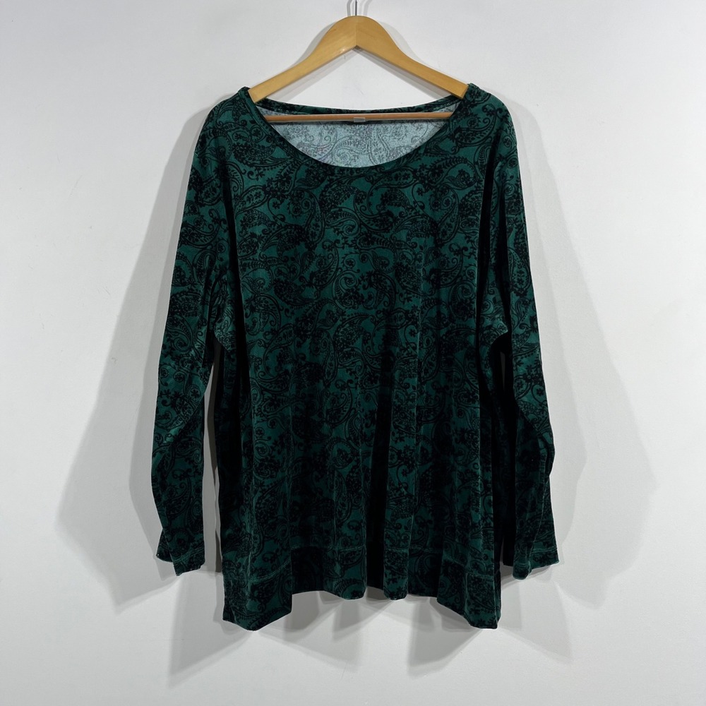 Woman Within Green Whimsigoth Paisley Velvet Long Sleeve Top 2X 26 Fairy Grunge